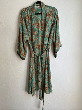 Boho Paisley Print Kimono Robe Loungewear Earth Tones Medium/Large